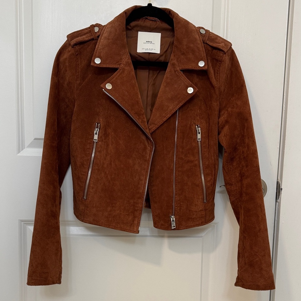 MANGO Real Brown Suede Moto Jacket XS